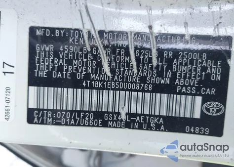 2013 Toyota Avalon Xle Premium from USA, damaged, VIN 4T1BK1EB5DU008768